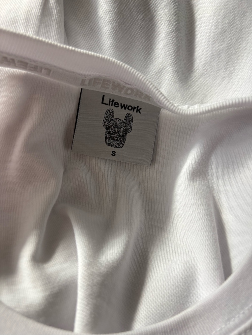 LIFEWORK Korea sz S White Crop Tee Teal French Bulldog Frenchie Tshirt - Picture 7 of 8